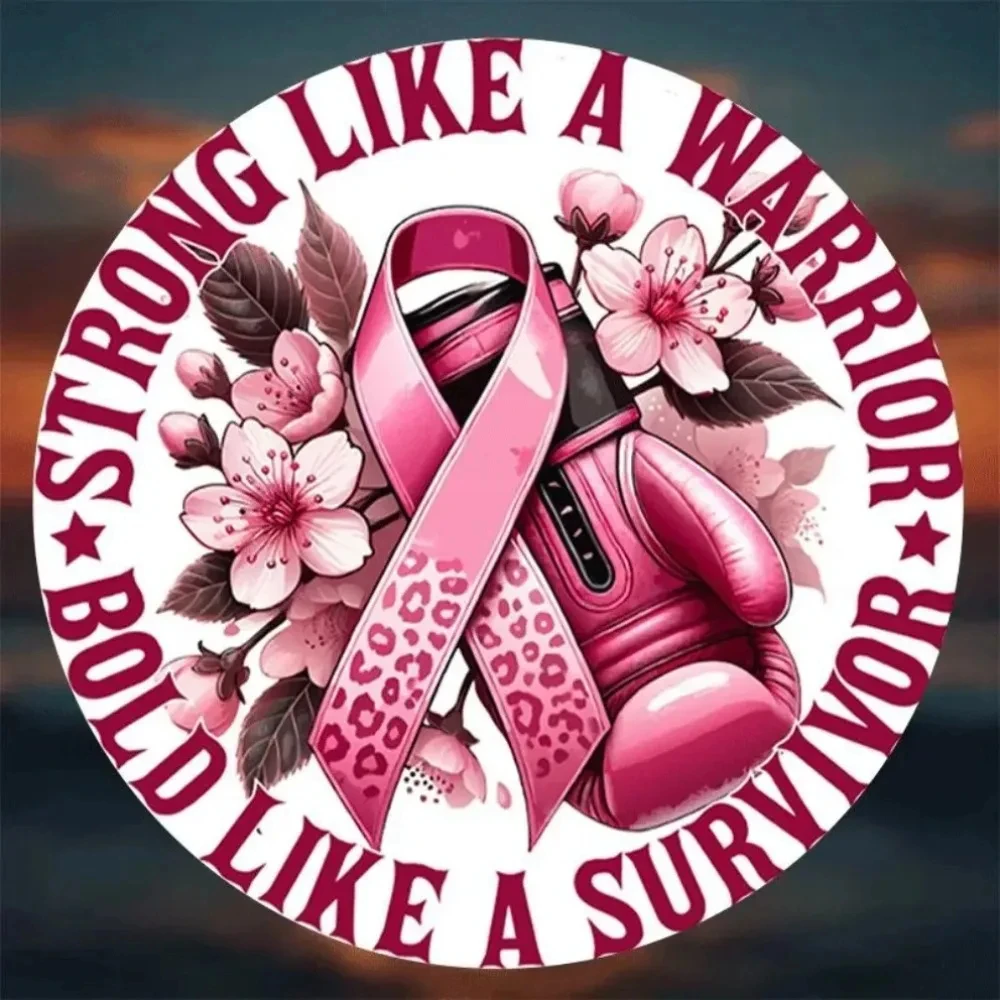 2D Breast Cancer Awareness Metal Plaque with Pink Ribbon and Boxing Glove Design, 