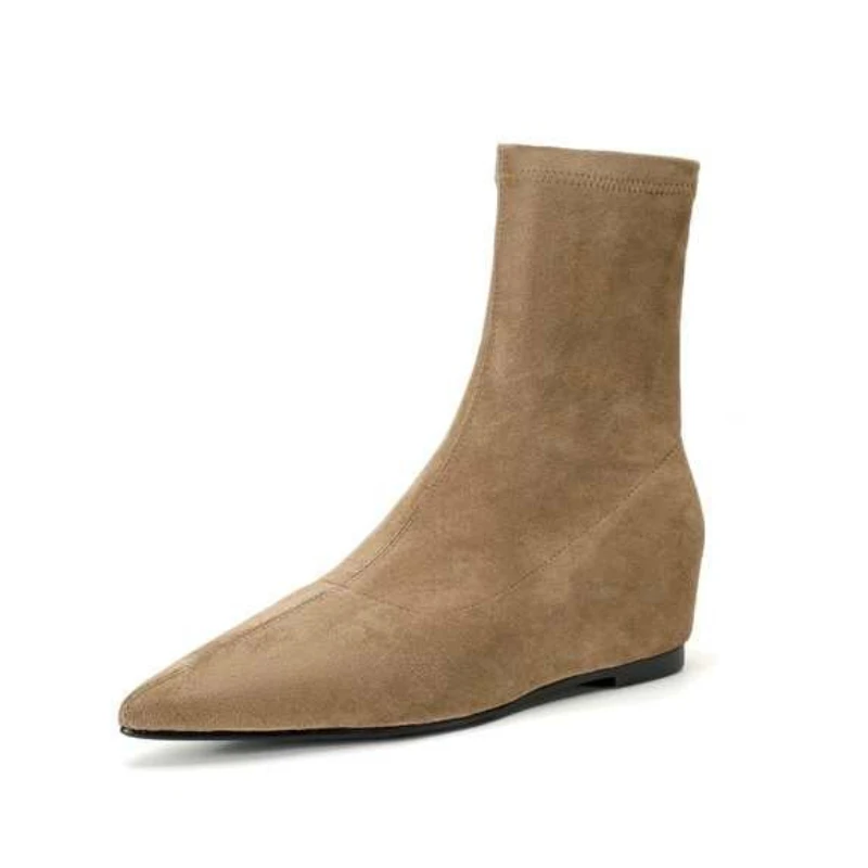 Pointed Toe Ankle Boots Women Suede Flats Shoes Elegant 2025 Witner New Designer Trend Snow Boots Sexy Party Woman Botas Mujer