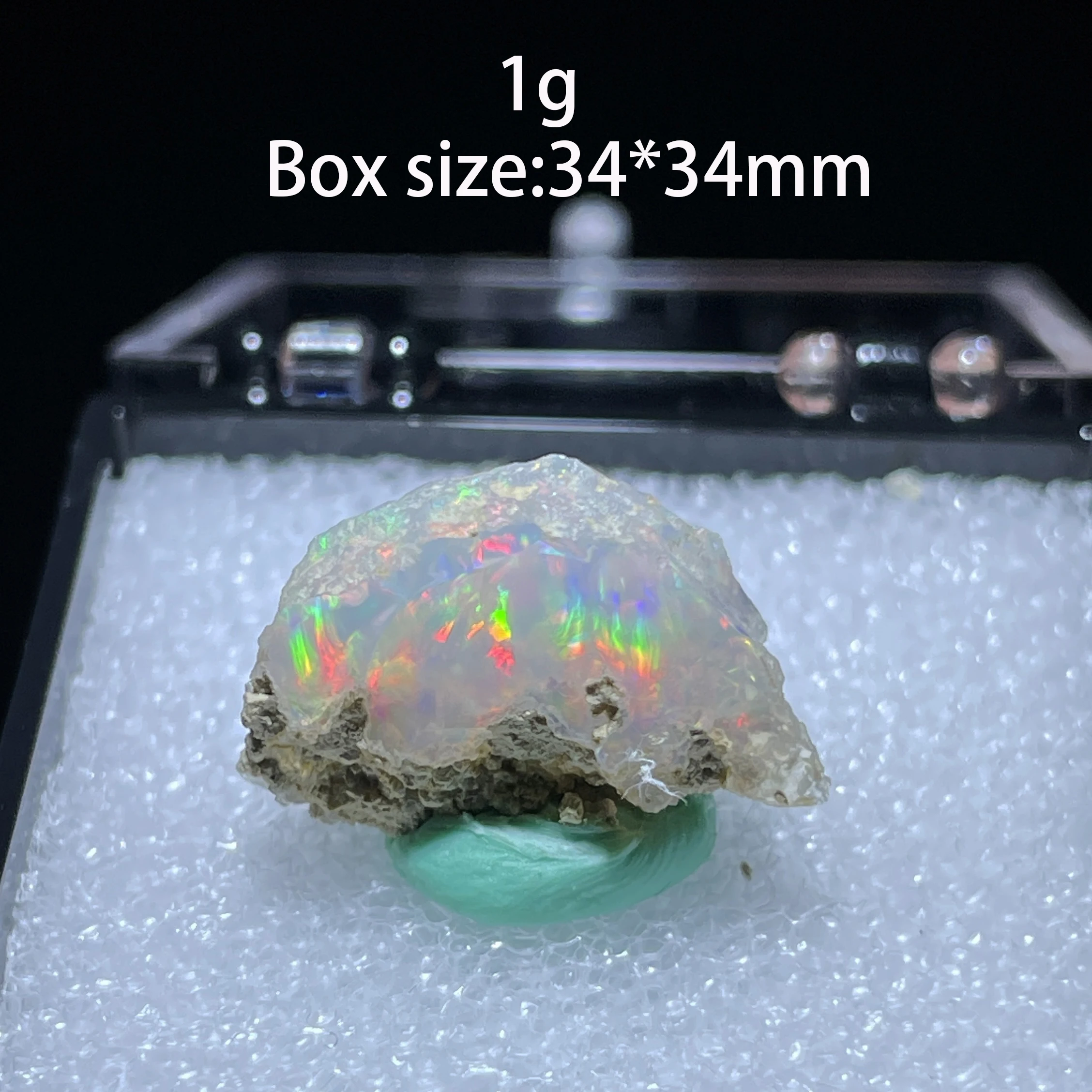 Natural Colorful Ethiopia Opal (No Need Water) Gem Mineral Specimen Box Size:34X34mm (Need Lighting) Small Cracks view 6