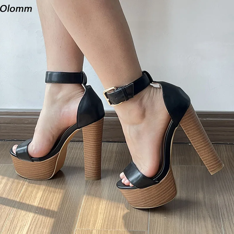 

Olomm Real Photos Women Platform Sandals Block High Heels Open Toe Elegant Black Party Shoes Ladies US Plus Size 5-20