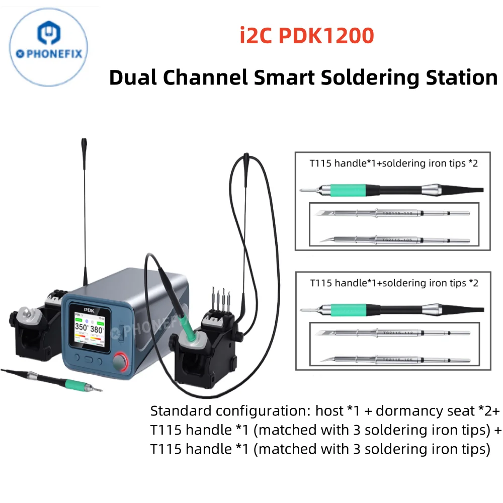 i2c PDK1200 Dual Soldering Station Intelligent Control Supports T115 T245 T210 Handle for PCB Motherboard Welding Rework Repair