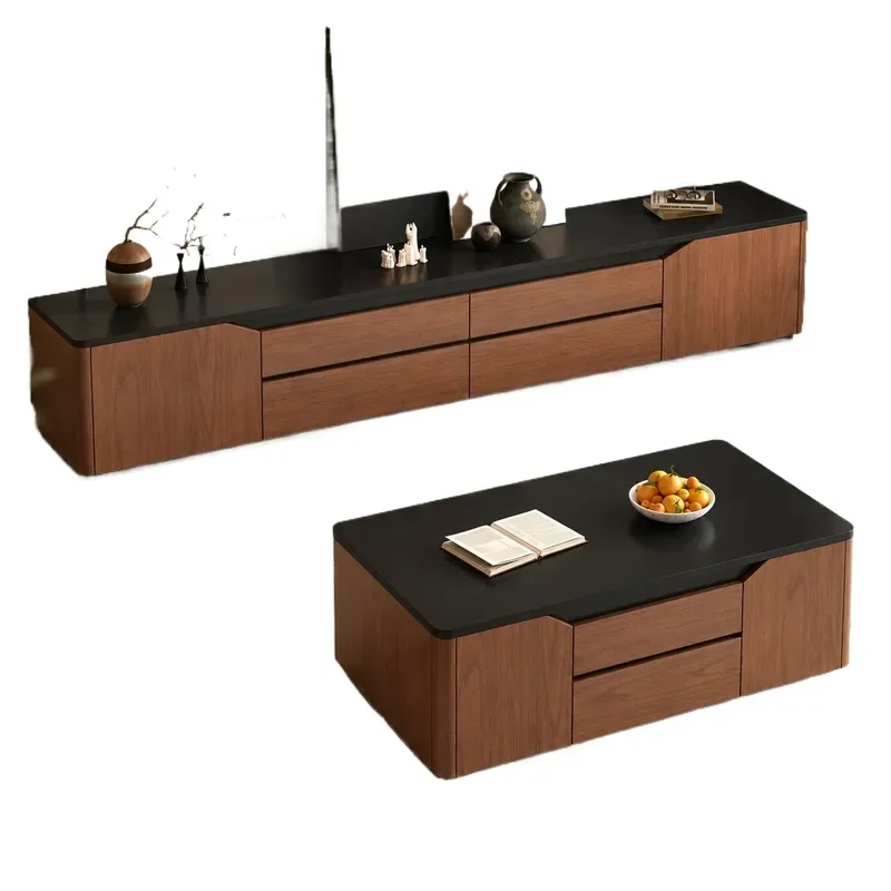 for Medieval rounded corner TV cabinet coffee table combination light luxury modern simple Chinese living room household