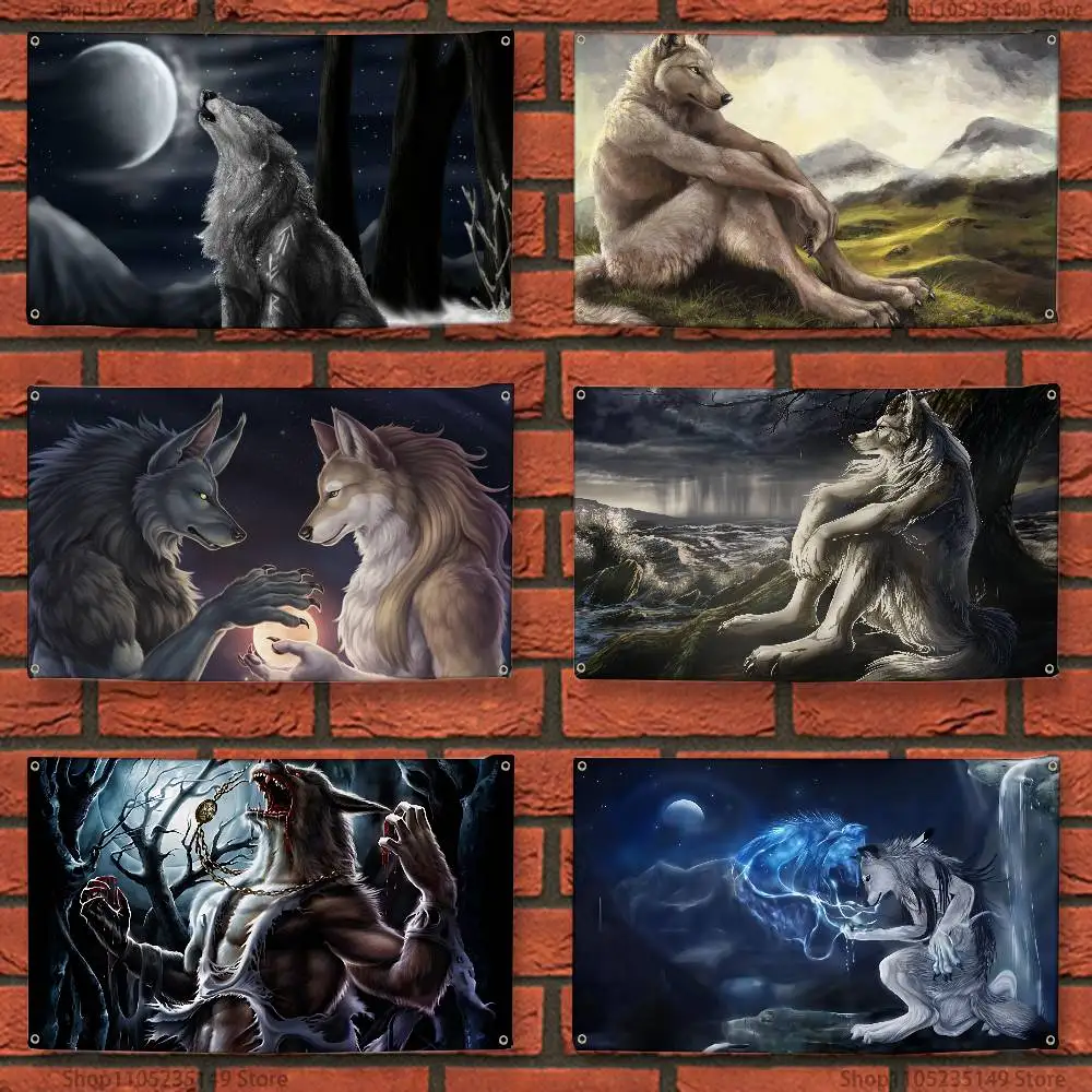 Emo White Wolf  Flag Custom Flags Wall Hanging Tapestry Outdoor Decorative flag Background Blanket