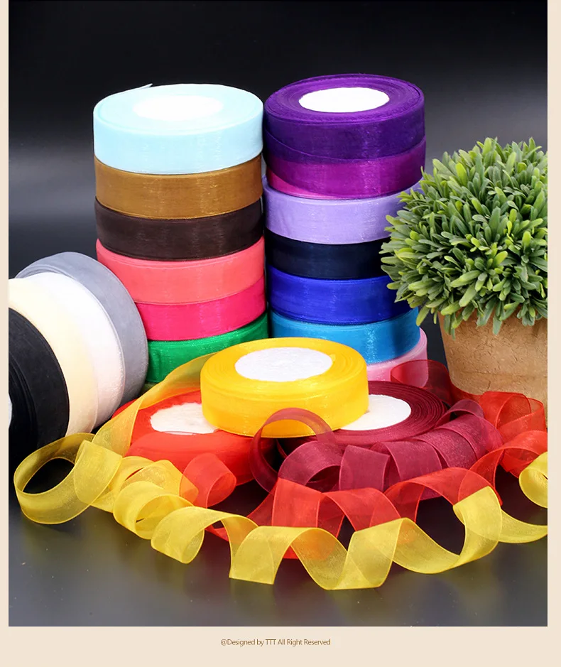 5 Rolls 30MM 1-1/4'' Sheer Chiffon Ribbon Organza Ribbon for Wrapping Decor Valentine's Day Wedding Birthday Bouquet  Garland