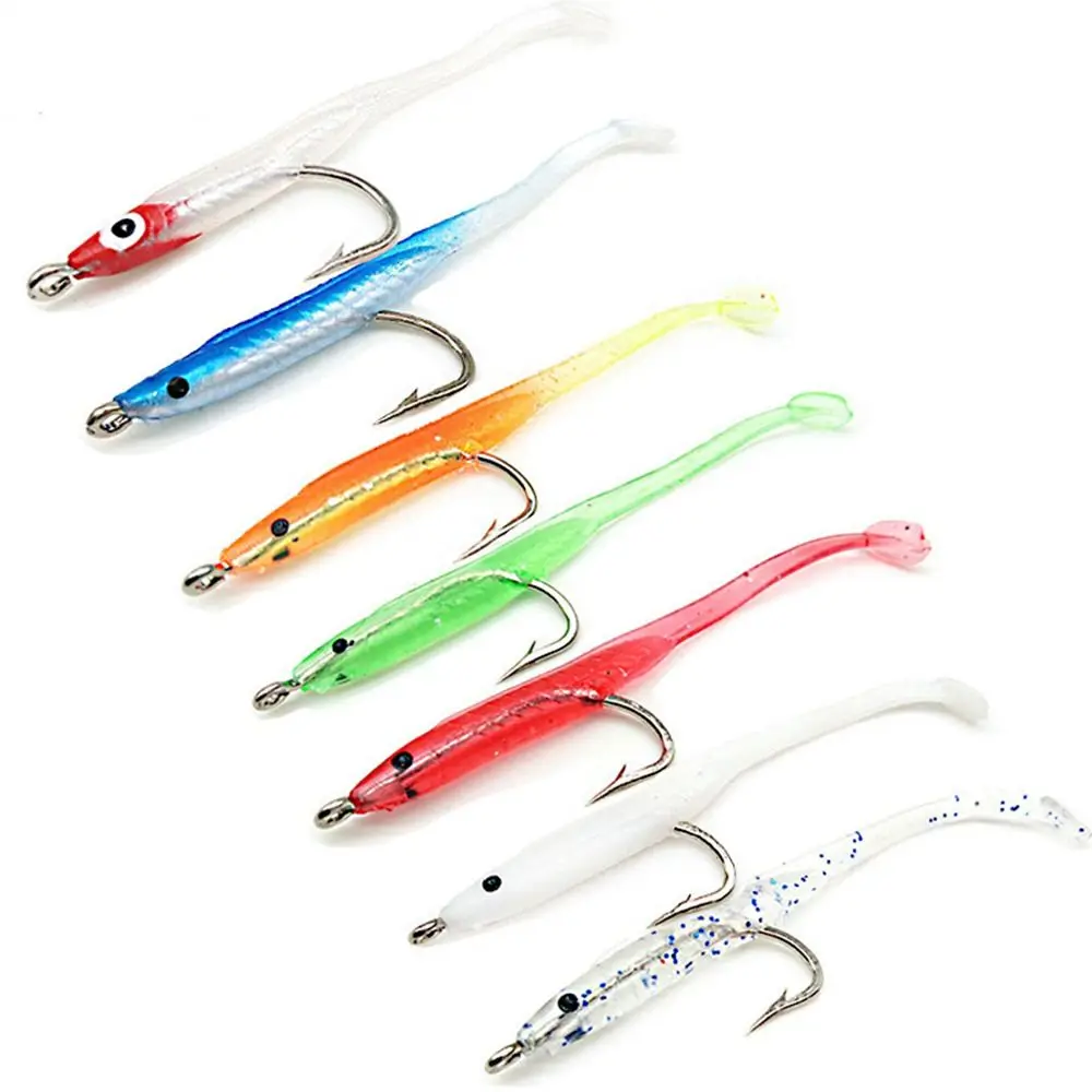 

10pcs/lot High Quaility Silicone 7cm/1g Fish Eel Lure Worm Barbed Hook Lead Jig Head Artificial Soft Bait