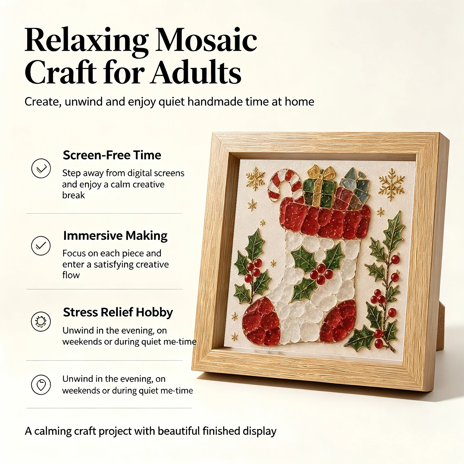 Sea Glass Mosaic Home Decor Kit 8 Pieces Glass Tiles Pre-Printed Board Mini Wood Easel Jute Rope Gift Box - view 6