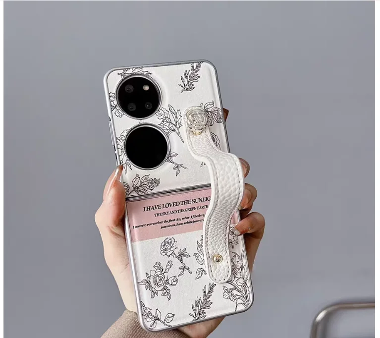 Cute Diy wrist strap Leather Case For OPPO Find N3Flip N2Flip Huawei Pocket2 P50Pocket 2 Moto Razr 40 ultra Z Flip5 Flip4 Flip3