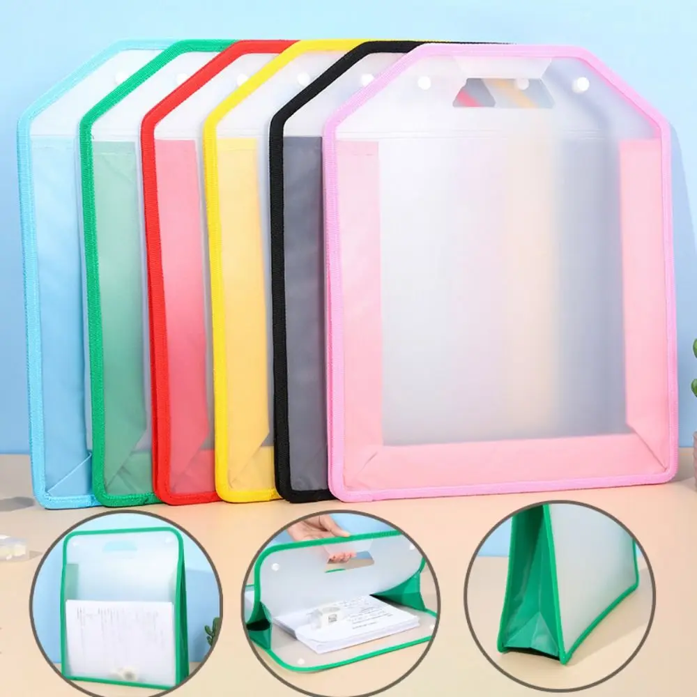 Handle Transparent File Folder Sanding Lightweight Snap On Vertical File Pouch Document Tutoring A4 File Storage Bag Students