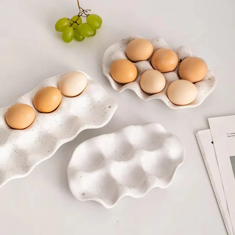 

White Ceramic Egg Tray Storage Box for Dining Table Refrigerator Special Fresh-keeping Box Kitchen Egg Storage Trays Tableware