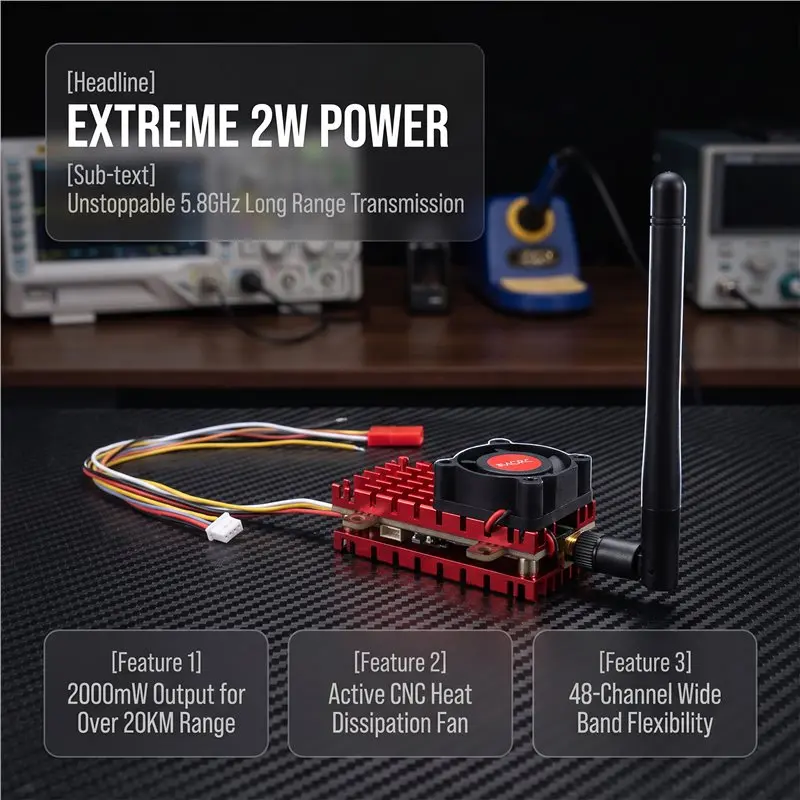ABJG-Long Range 5.8Ghz 2W FPV VTX Wireless Video Transmitter 2000Mw 48CH For Fixed Wing Drones High-Performance VTX-2W, Long Ran