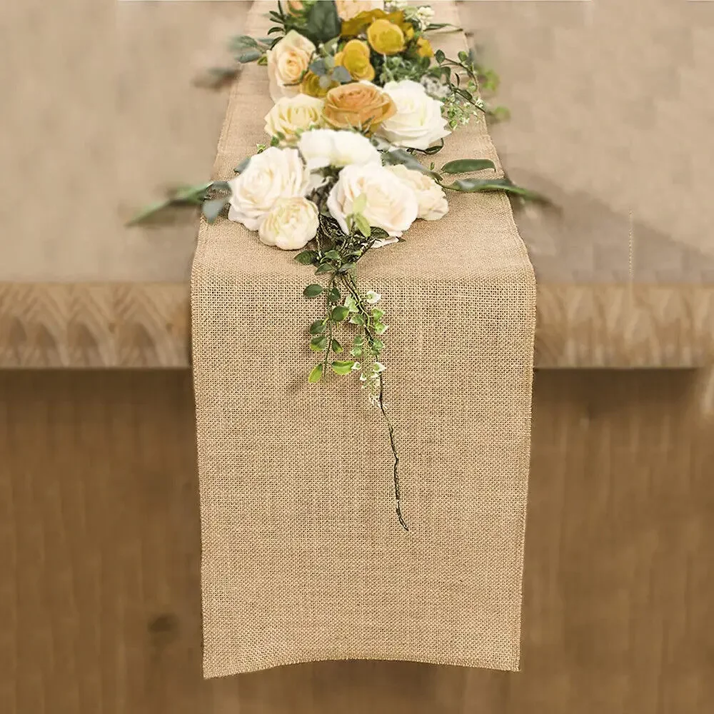 1pcs 30cm Width 10M Jute Linen Vintage Natural Table Runner Burlap Rustic Khaki Party Country Wedding Decoration Chair Decor