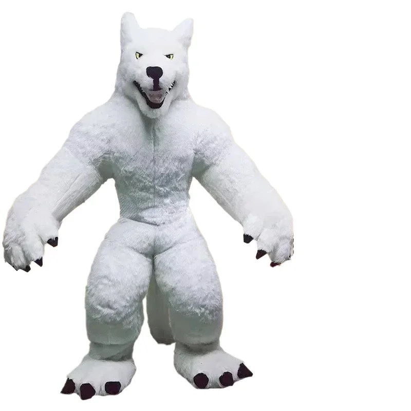 Giant Inflatable Grey Wolf Mascot Costume Adult Furry Suit Walking Doll Blow Up Fancy Dress for Halloween Animal Cosplay Outfits view 3