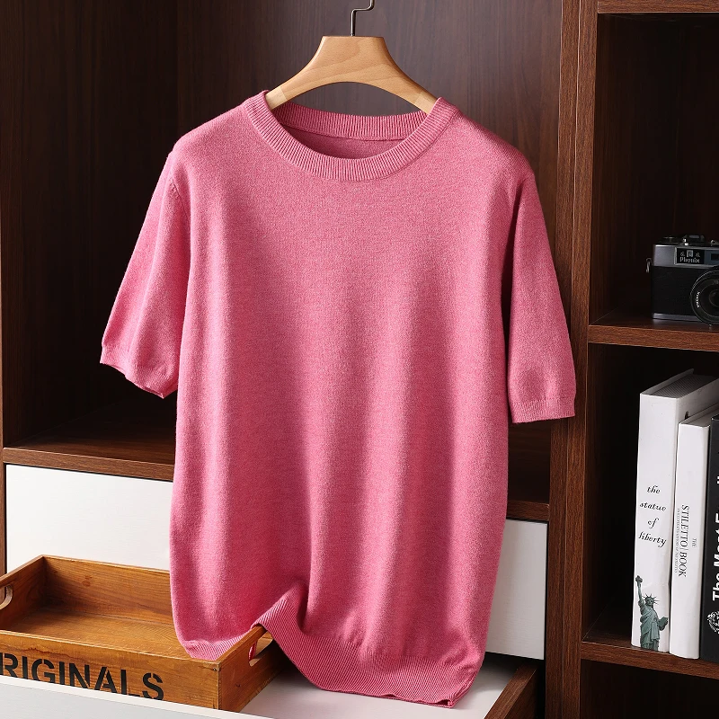 Men\'s Cashmere short sleeves Sweaters 2022 Solid Color O-Neck Casual Knitted Pullovers  Men short sleeves Jumper