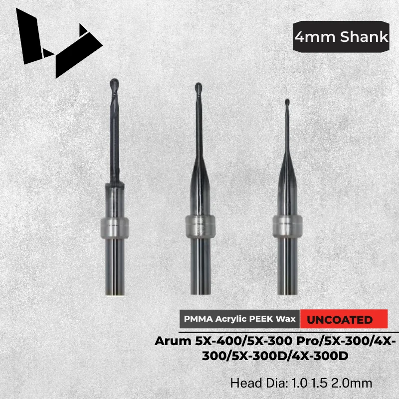 Carbide Bur Machine Ferramentas de corte, Arum 300 Series, 4X-300, 5X-300, 5X-400, 0.6mm, 1.0mm, 2.0mm, Dental Instruments