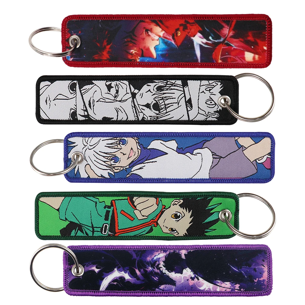 Cool Anime Killua Zoldyck Key Chain for Men Women Embroidery Key Fobs Holder Key Tag Key Ring Manga Accessories Gifts