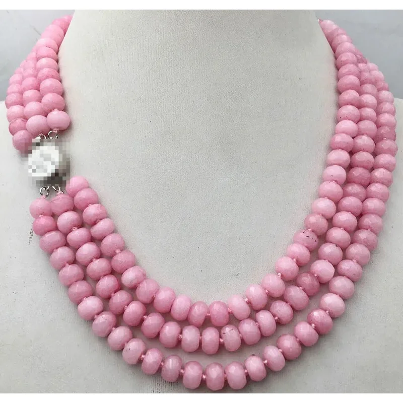 

New Jewelry Necklace 3 Rows 5x8mm Natural Rhodochrosite Faceted Gemstone Abacus Necklace 18-20''
