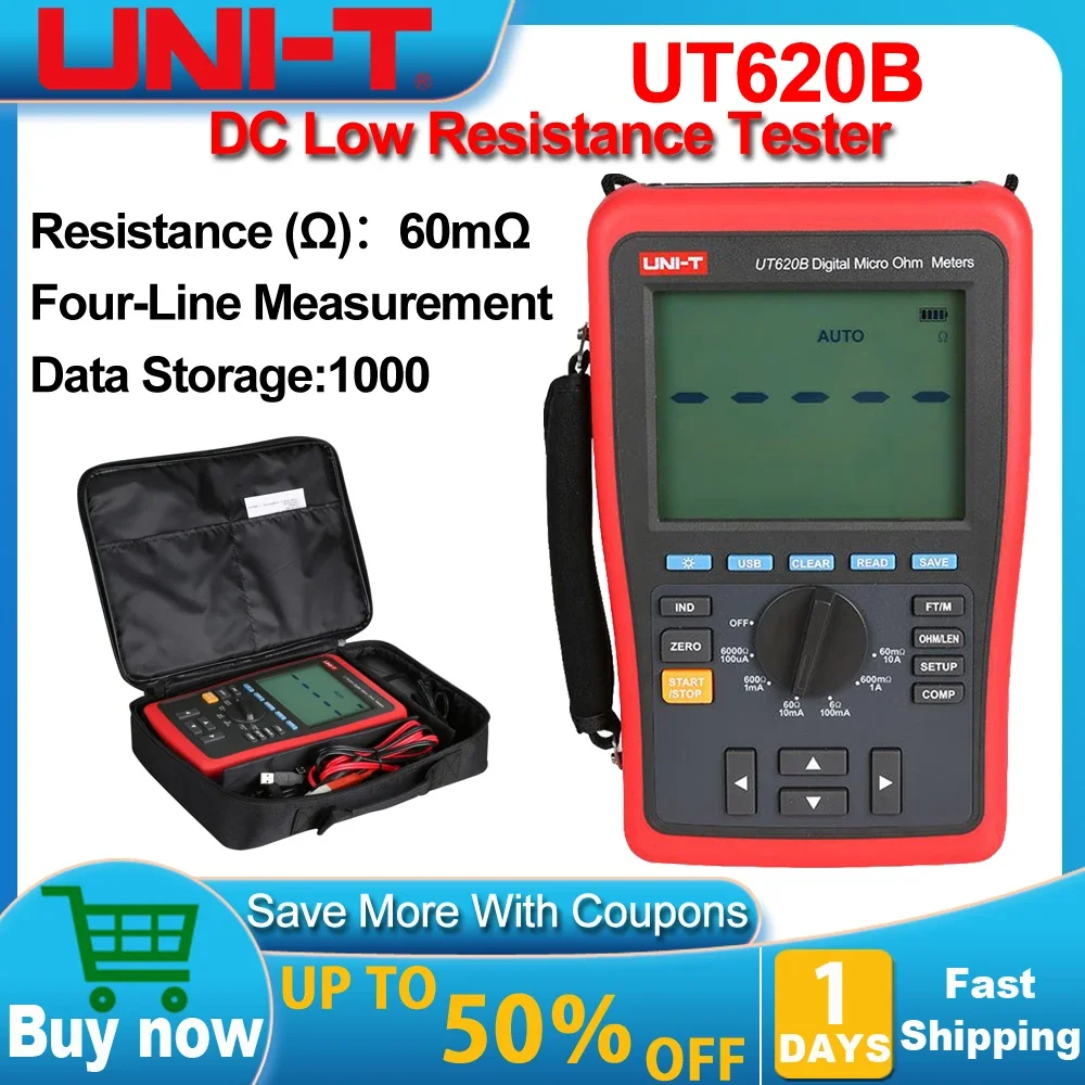 High Precision UNI-T UT620B Resistance Tester, 10A DC 4-Wire Test, Sorting Mode & Cable Length Measurement Function