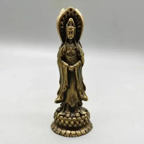 Chinese Fengshui Brass Kwan-yin Guan Yin Boddhisattva Goddess Statue Sculptures