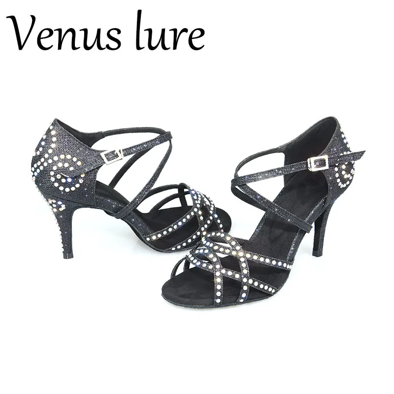 

Venus lure Black Glitter Ballroom Dance Sandals Female Salsa Dance Footwear Tango Latin Shoes Style High Heels