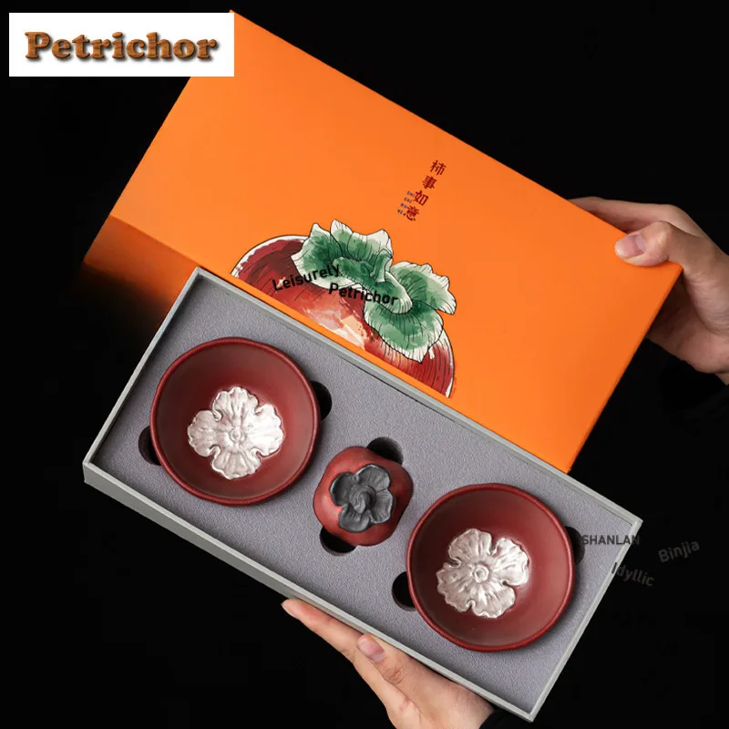 

Persimmon Ruyi Пара чашек Чайный сервиз Полный набор Винтажный набор для чайной церемонии Чайник и чайная чашка Набор посуды для напитков Украшения