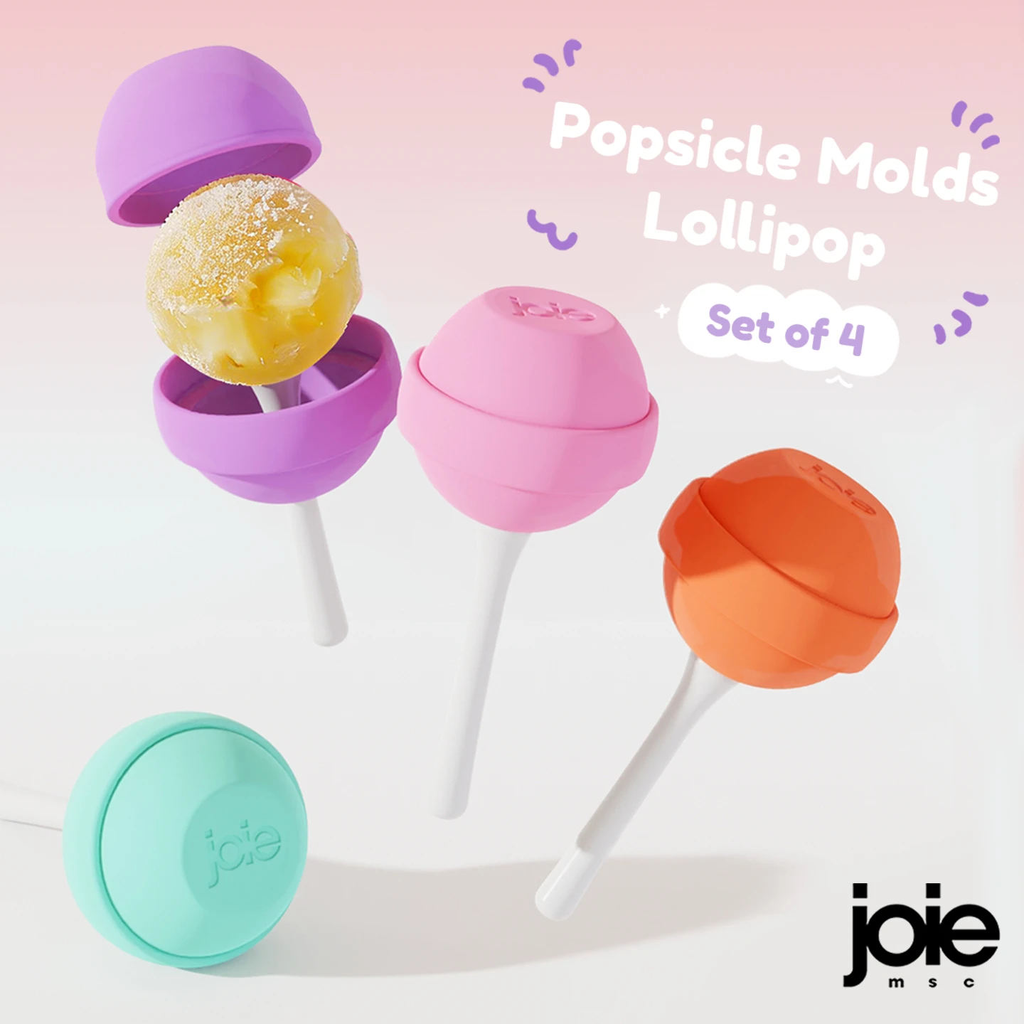Joie-Molde de paletas de silicona para niños, moldes reutilizables para paletas de paletas, bricolaje, de calidad alimentaria, fácil liberación, sin BPA, 4 Uds.