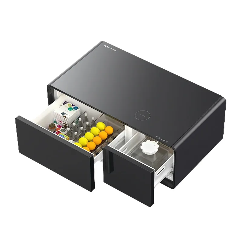 Smart Lifestyle Refrigerator 90l Double Drawer Wireless Charging Coffee Table Tempered Glass Mini Refrigerator