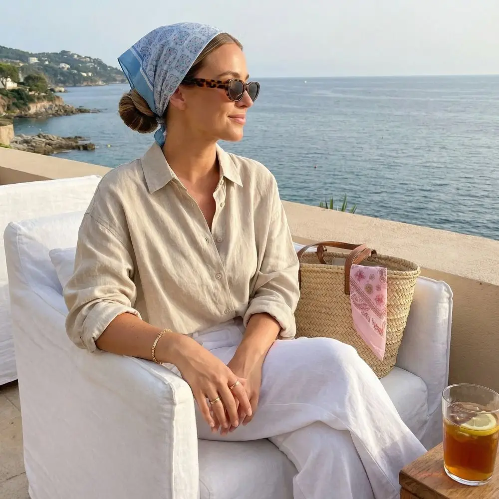 

Simple Cashew Small Square Scarf Floral Flower Printed Silk Scarf Headband Korean Cotton Linen Print Scarves Female