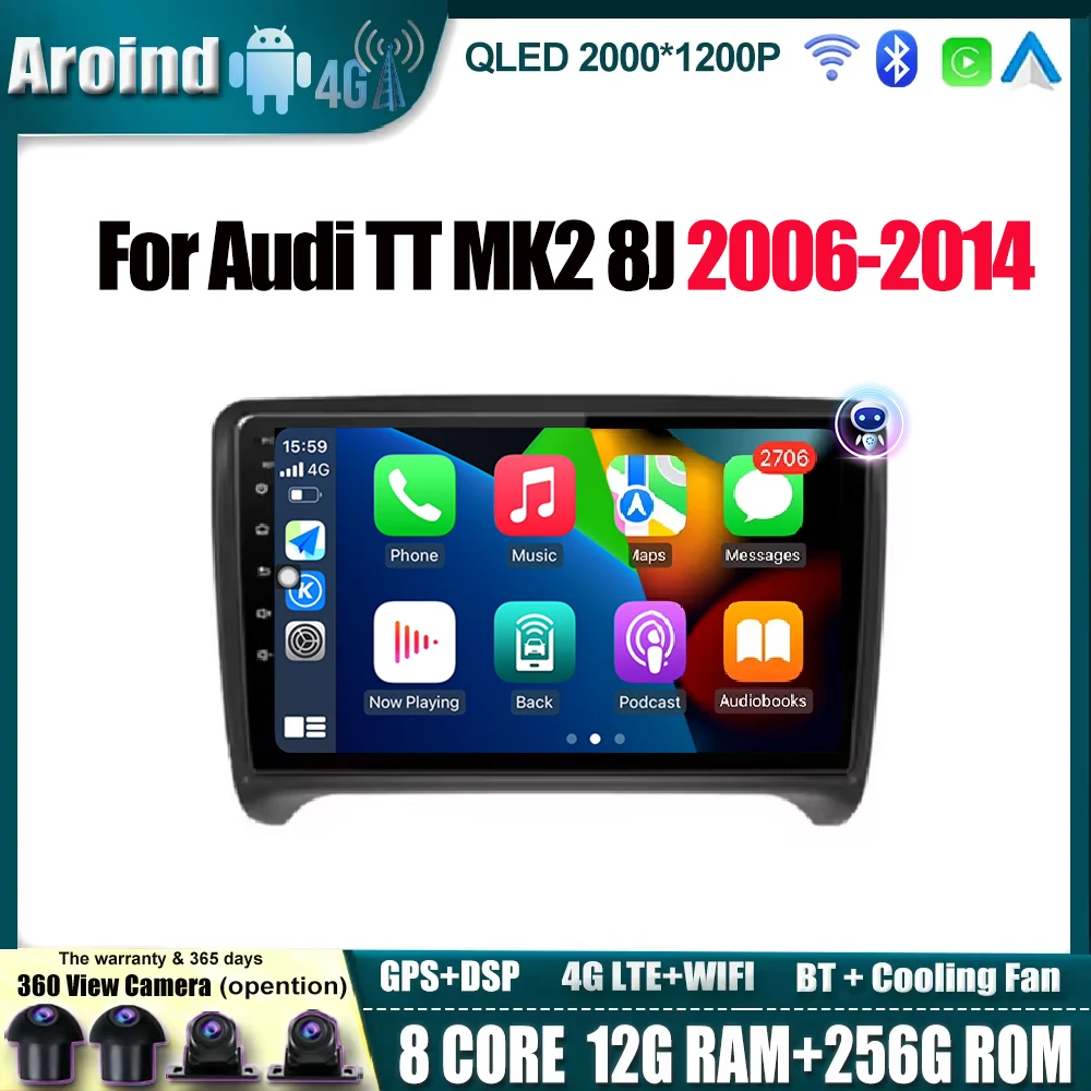 

Android14 For Audi TT MK2 8J 2006-2014 Head Unit Carplay Auto 2K Screen Car Radio Multimedia Player Autoradio GPS Stereo NO 2din