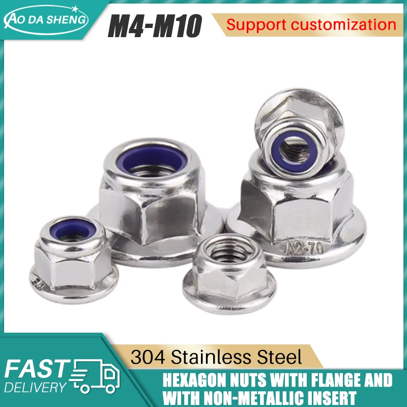 

AODASHENG DIN6926 Hexagon Hex Nuts With Flange And With Non-Metallic Insert M4 M5 M6 M8 M10 304 Stainless Steel Hex Flange Nuts