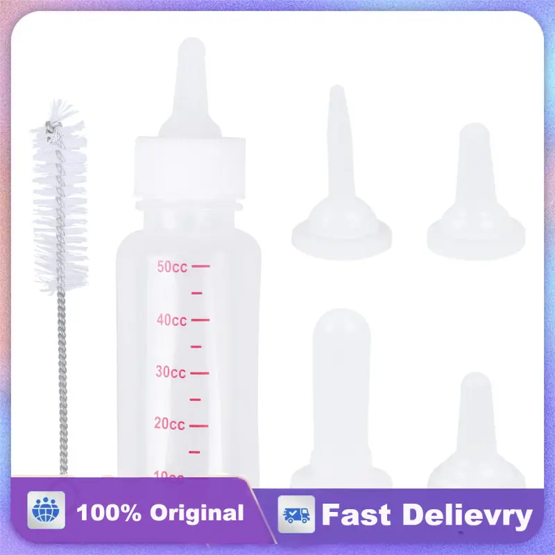 

4 pcs 1 Set 50Ml Pet Transparent Nursing Bottle Dog Cat Feeding Milk Feeder Replacement Bottle Mouths 0.7Cm 0.3Cm 1.2Cm Silicone