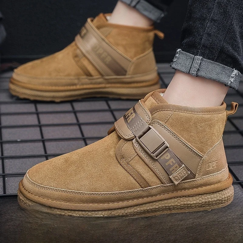 

Мужские зимние теплые ботинки на флисовой подкладке, утолщенные, средней высоты, короткие, с пряжкой, модные, повседневные, для отдыха, хлопковые