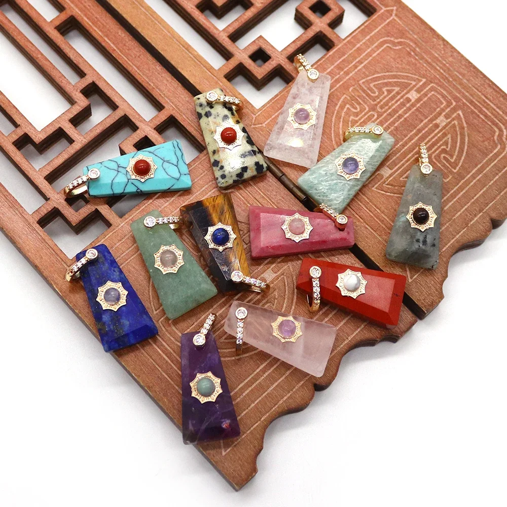 Versatile Natural Stone Geometric Trapezoid Crystal Lapis Lazuli Sun Patch Pendant Semi-Finished DIY Necklace Jewelry Accessory