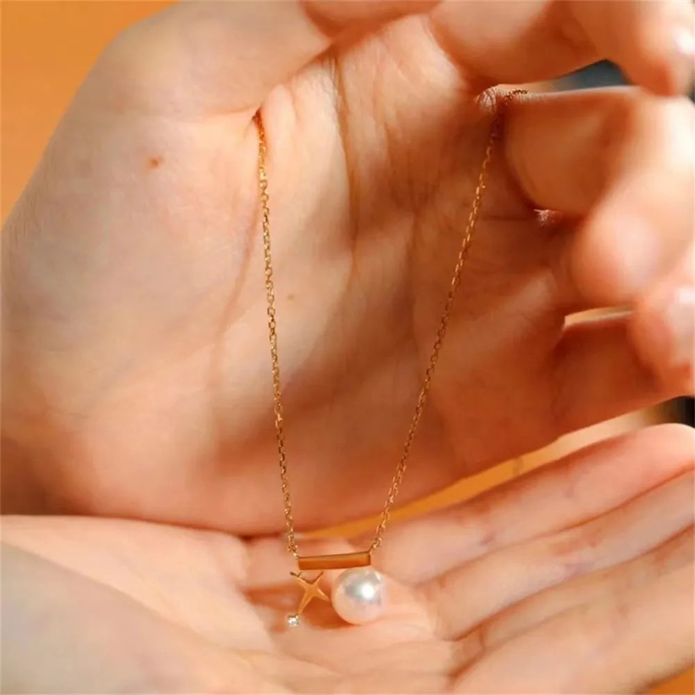 DIY Pearl Accessories S925 Sterling Silver Set Chain Empty Tray Fashion Pendant with Silver Chain Female Fit 8-10mm Beads L045