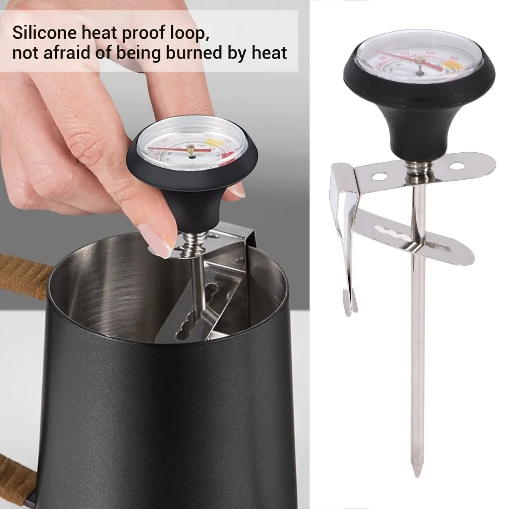 2pcs set 304 Stainless Steel Milk Froth Thermometer With Pot Clamp Portable Design Coffee Thermometer Fixing Clamp Speed Reading