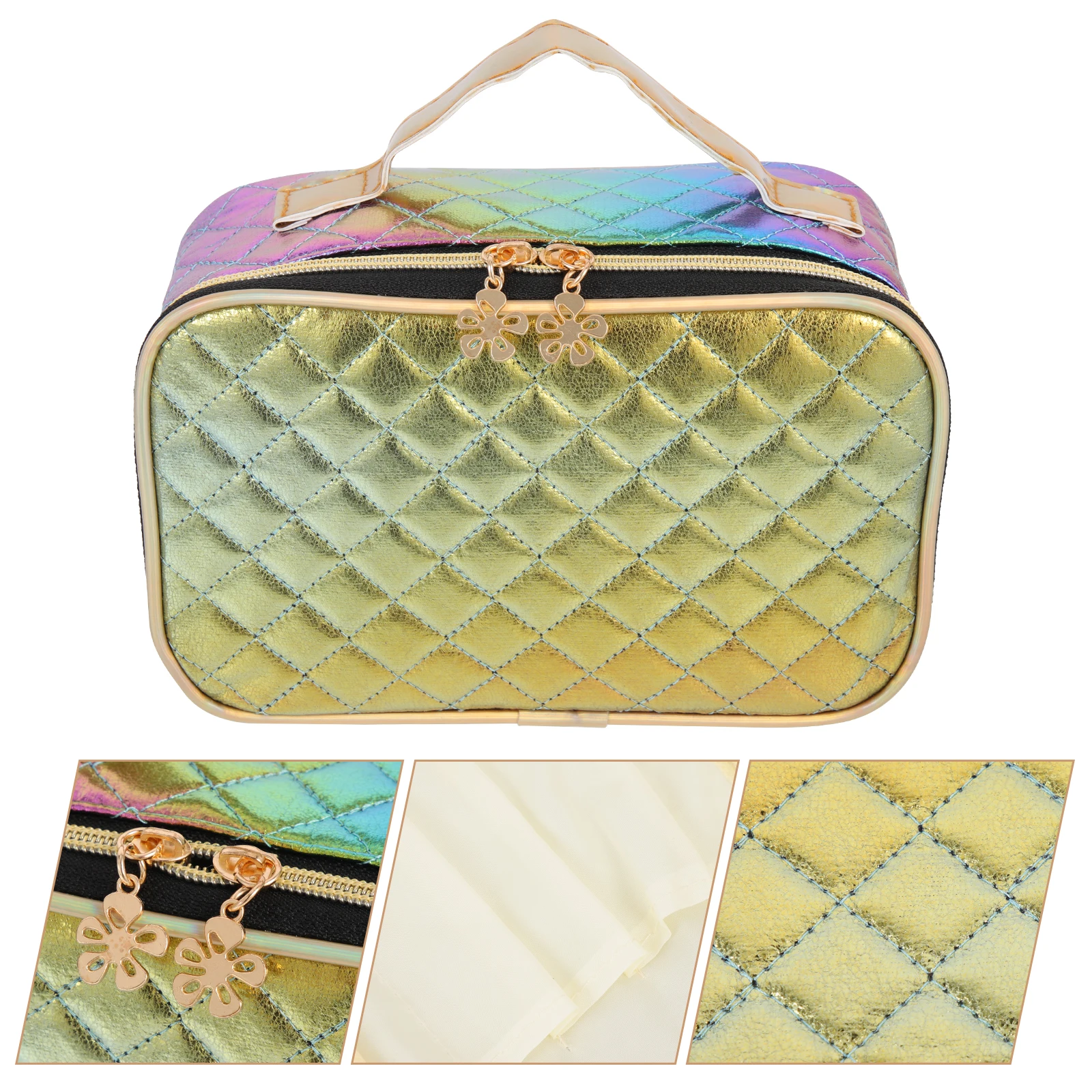 

Large Capacity Waterproof Organizer Pu Handle Travel-Friendly Makeup Bag Double Zipper For Brushes Razors Kit