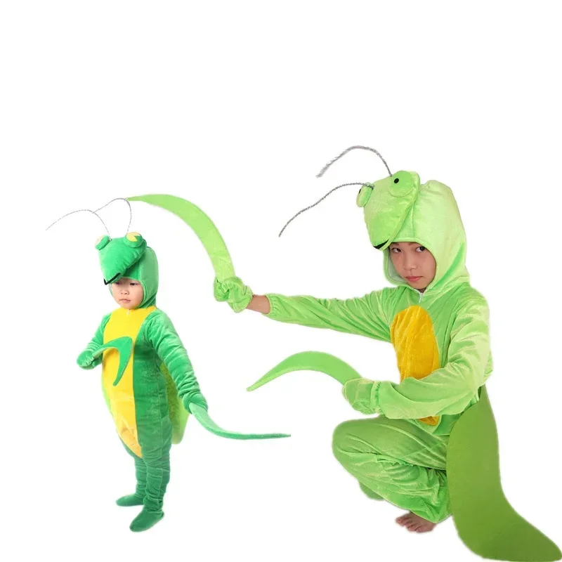 Golden Velvet Pajamas Praying Mantis Animal Insect Fancy Dress Jumpsuit Children Adults Gifts Cosplay Halloween Costume