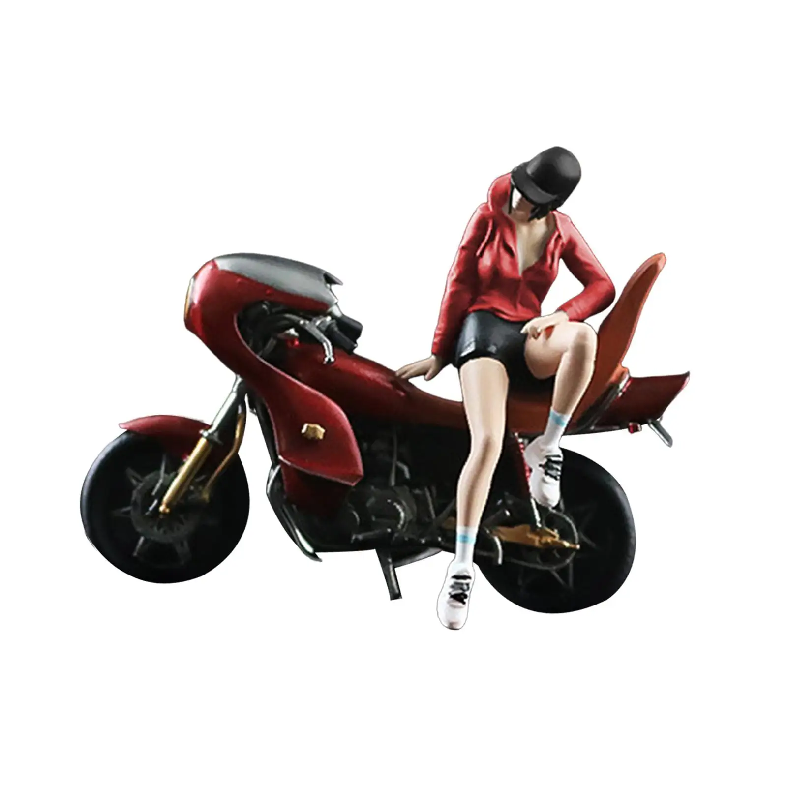 1/64 Girl Figure and Motorcycle Micro Landscape DIY Projects Miniature Scene