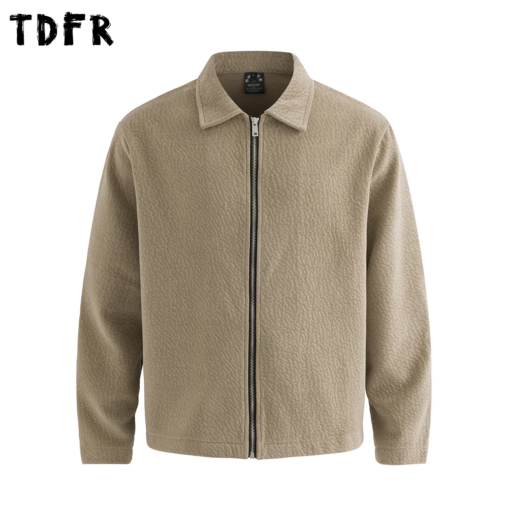 Retro Solid Color Sweatshirts Mens Autumn Casual Loose Zipper Fly Lapel Long Sleeve Loose Outerwear Man