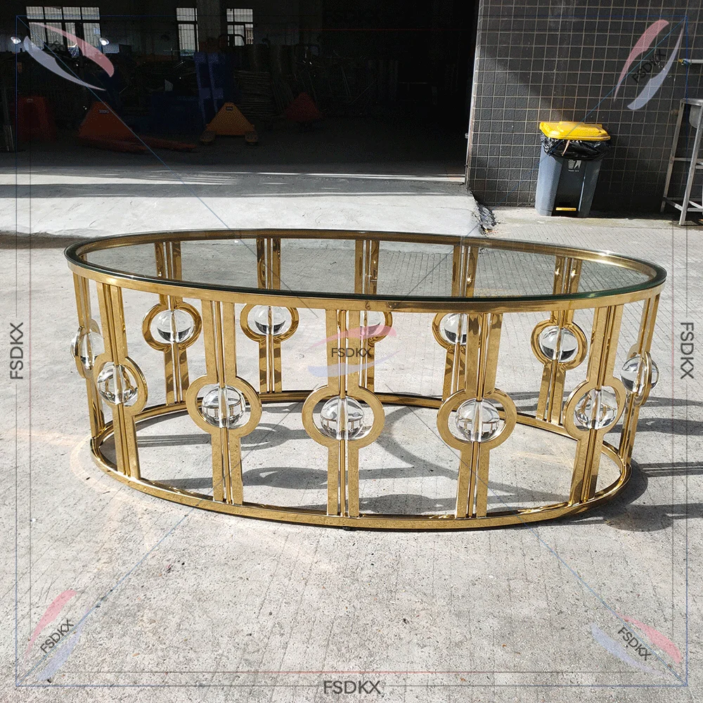 Factory Price Stainless Steel Glass Top Golden Frame Rectangle Coffee Table for Hotel Wedding Event Home Living Room Decoration