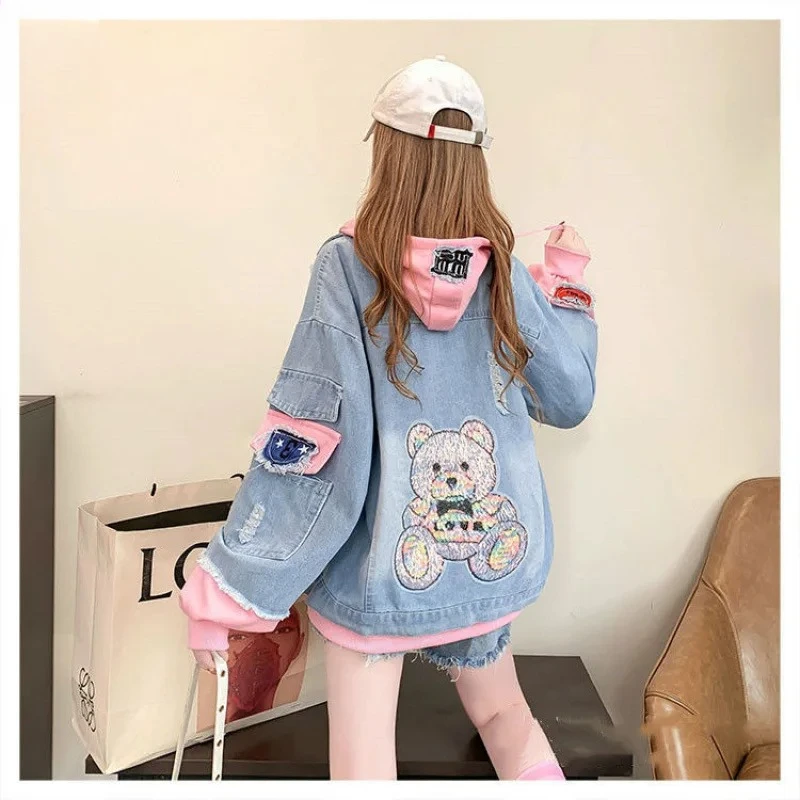 

Denim Short Jacket Women's 2025 Spring and Autumn New Retro Small Hooded Jacket Loose Casual High Street Top