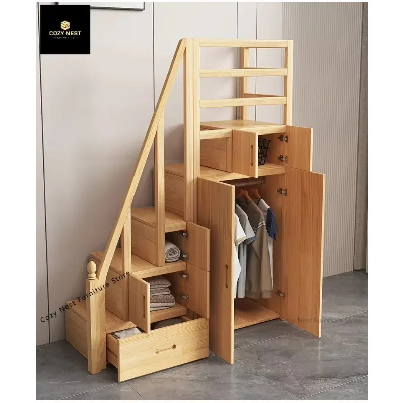 Solid wood multi-function with wardrobe, stair cabinet, stair cabinet, stool, drawer locker, custom factory direct sales