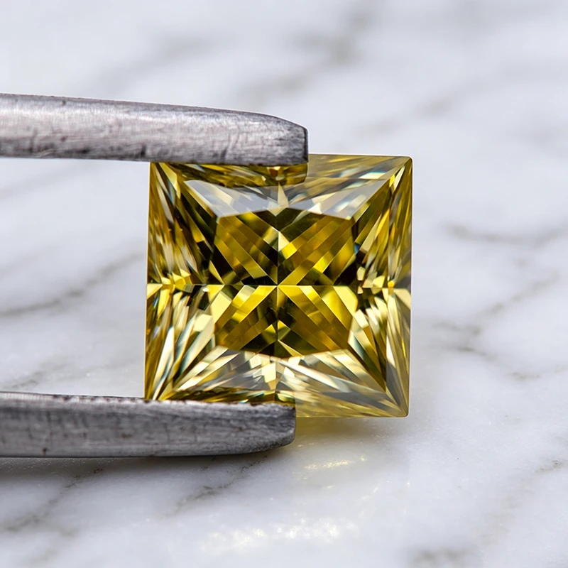 Moissanite Stone Lemon Yellow Color Princess Cut Charm Gemstone for DIY Ring Necklace Earrings Making Materials with Certificate 5