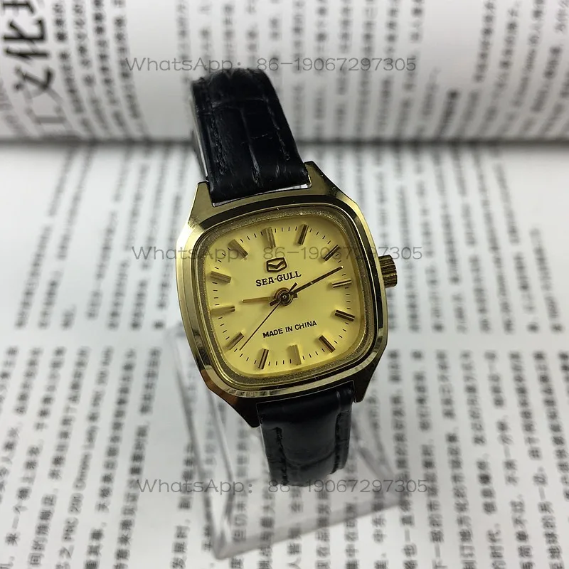 24-Hour Shipping Seagull Brand Square Stud Yellow Women's Mechanical Watch, Diameter 27mm