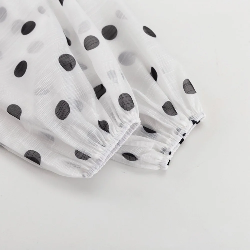 TWOTWINSTYLE French Polka Dot Design Blouses for Women Stand Collar Long Sleeve Spliced Ruffled Vintage Shirt Female Autumn New