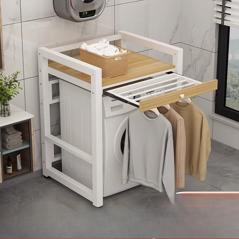 Single-layer washing machine rack with clothes drying rod storage rack Balcony washing machine dryer stacked storage rack