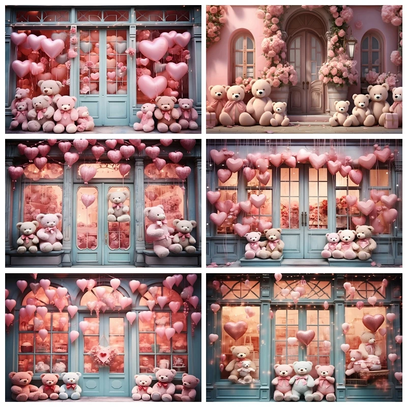 Valentine's Day Couple Photo Photographic Backdrop Photography Pink Balloon Love Bear Party Baby Shower Background Studio Shoots