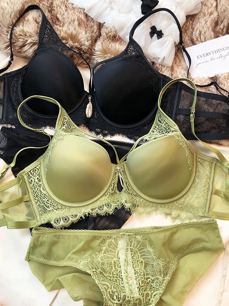 Sexy Hollow Push Up Bra Set Seamless Glossiness Comfort Women Underwear Classic Bandage Design Temptation Bras and Panties Sets