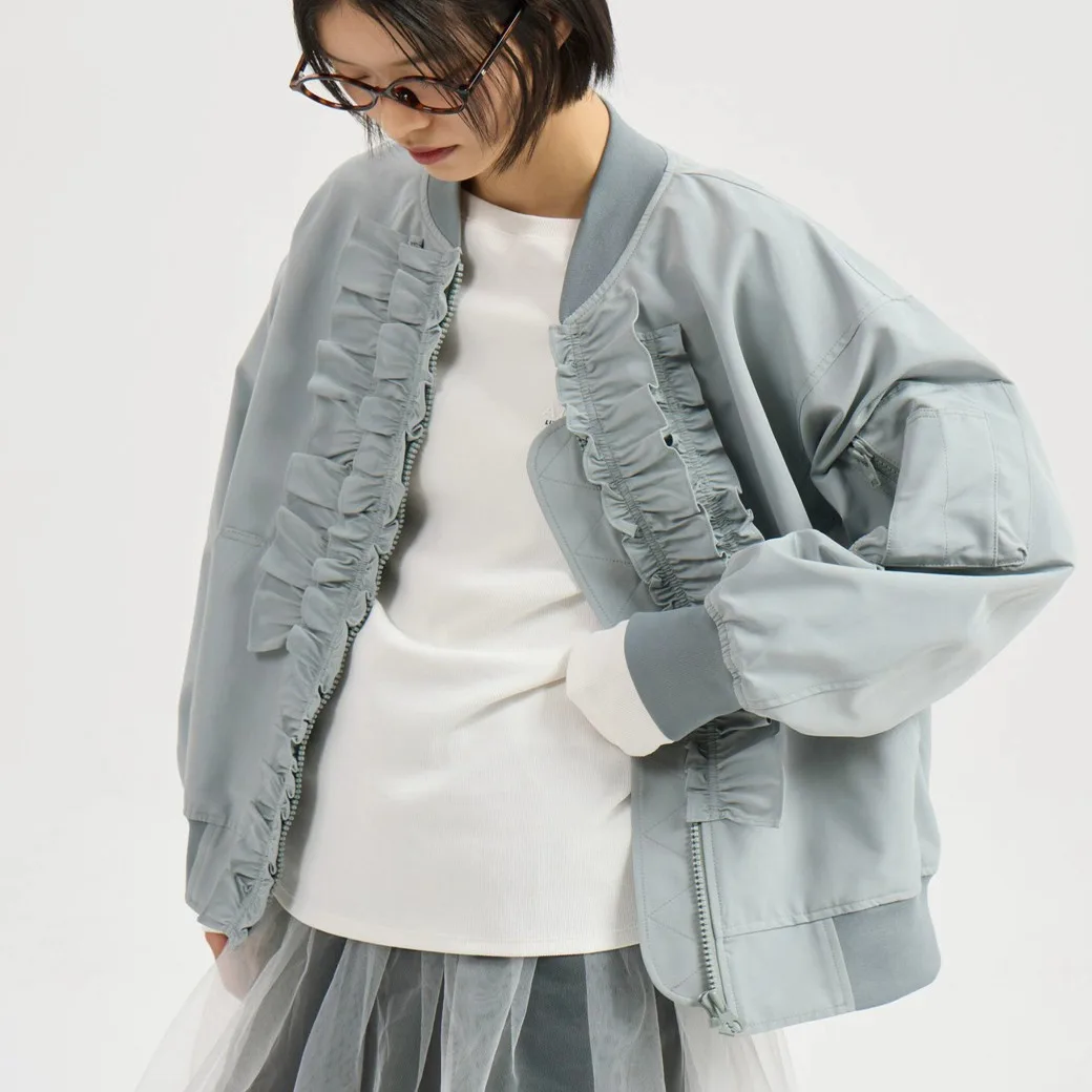 

Mimifa LUKY25, новое бейсбольное пальто с кружевной отделкой Jaet ort, повседневное женское пальто с длинной застежкой-молнией