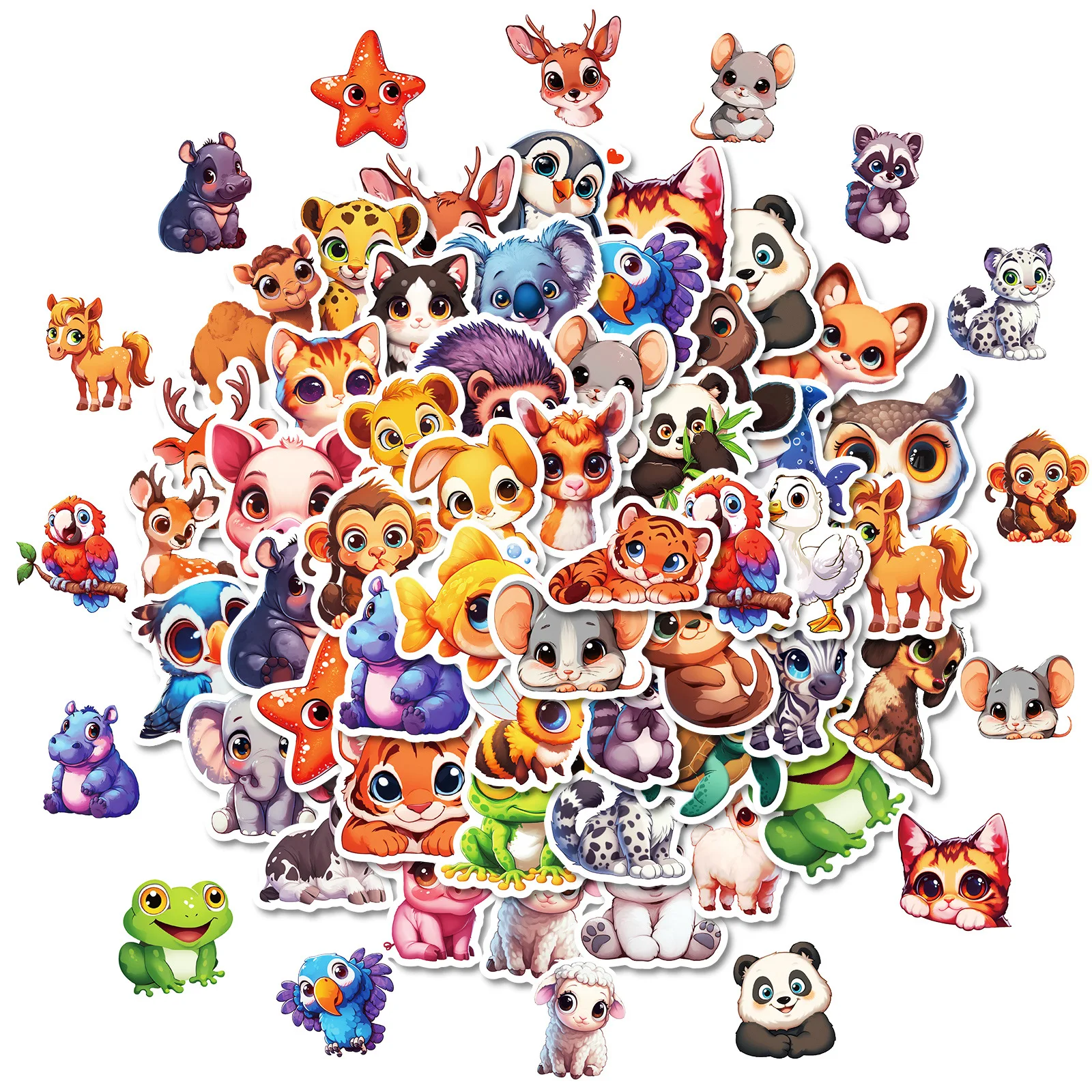 大きな目の動物のステッカー,50個,かわいい,防水,電話,ギター,ラップトップ,ノートブック,スーツケース,子供のおもちゃ,ギフト用