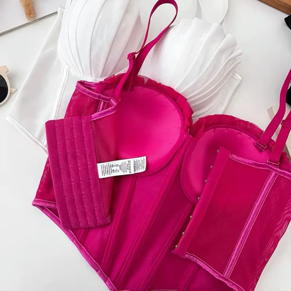Fashion Pleated Mesh Camisole Transparent Sleeveless Y2k Crop Tops Slim Fit Suspender Vest Ladies
